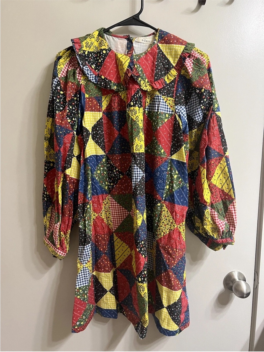 Doen Patchwork Print Dress in Red, Yellow, Blue, Green, Black